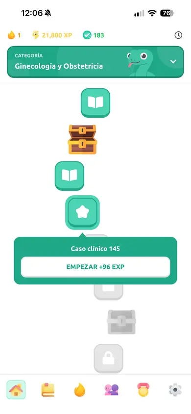 Pantalla de inicio de Esclepi con el siguiente caso clínico listo para resolver